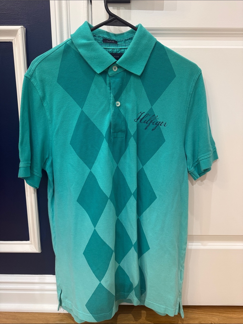 Tommy Hilfiger Teal Green Argyle Short-Sleeve Polo